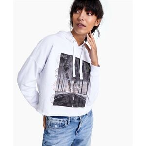 Calvin Klein Jeans Womens Studded Graphic Hoodie (White, XL)